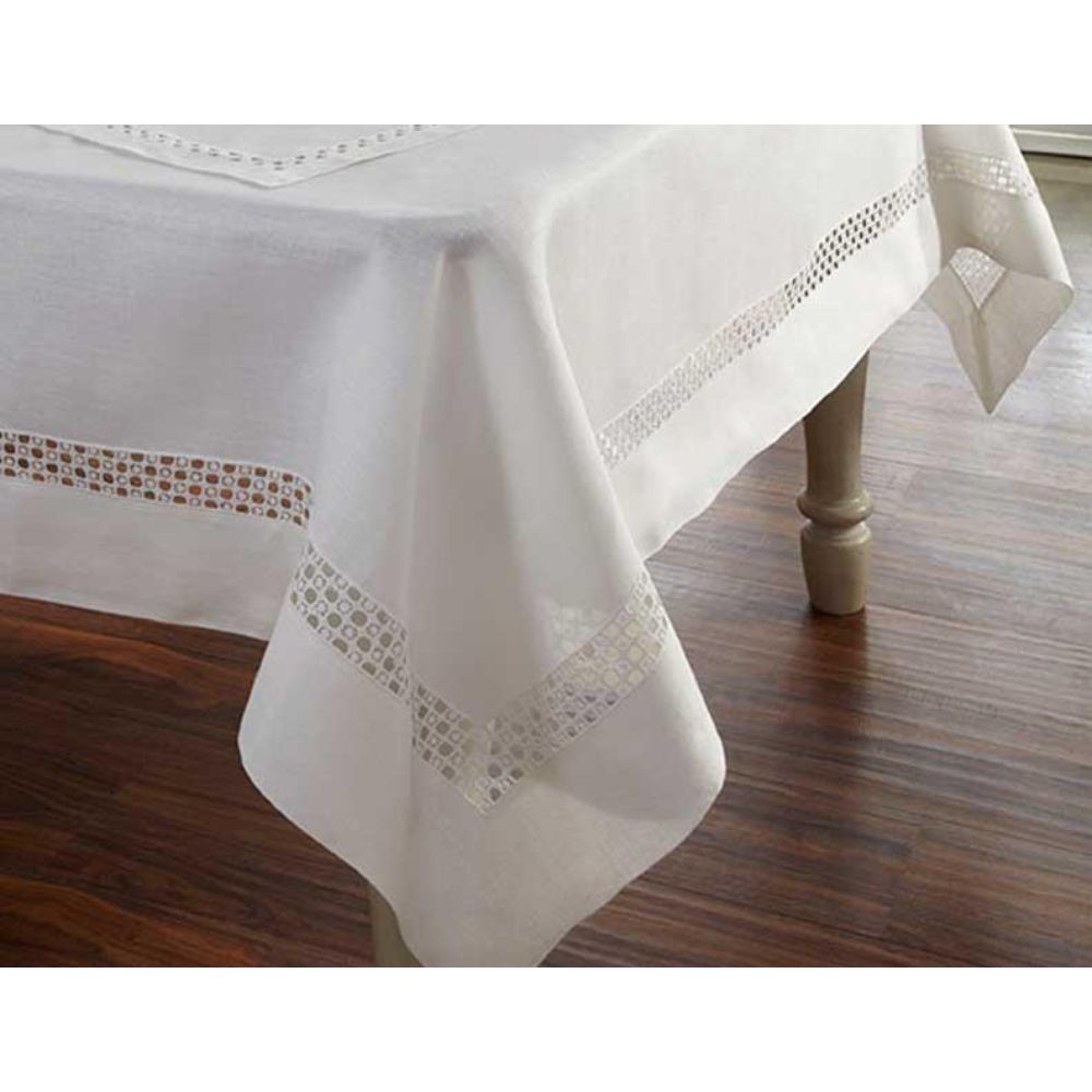 Home Treasures Linen 3123116807 72" x 205" Oblong Lotus Tablecloth in White