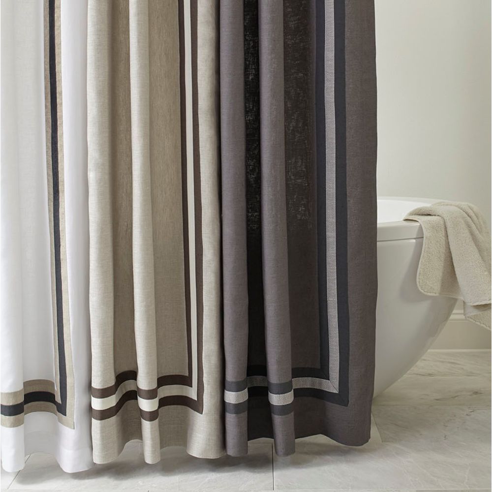 Home Treasures Linen EMTOR8CUR7070WHDNGD Torino Linen Shower Curtain - White / Dk. Natural / Gray Down