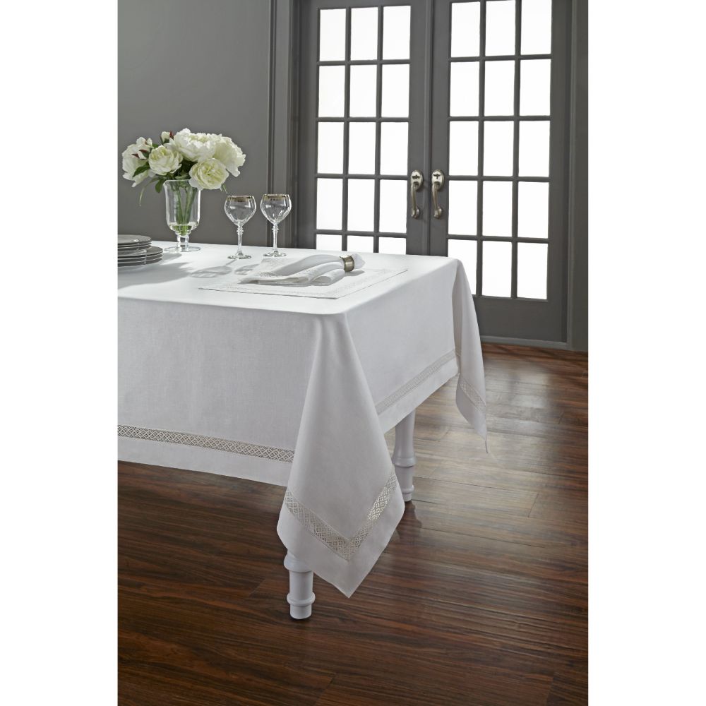 Home Treasures Linen val-73144 Table Valencia 72" x 108" Oblong Tablecloth in White (Oblong Tablecloth Only)