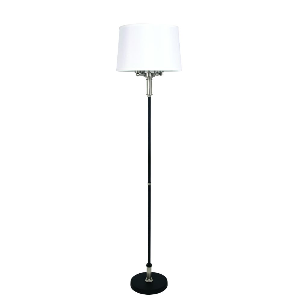 House of Troy A702-BLK/SN Alpine  4 Light Cluster  Black/satin Nickel Floor Lamp With White Silk Softback Shade