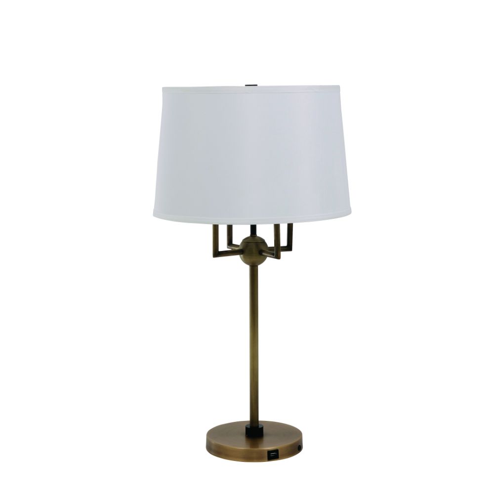 House of Troy A750-AB/BLK Alpine  4 Light Cluster  Antique Brass/black Table Lamp With White Silk Softback Shade