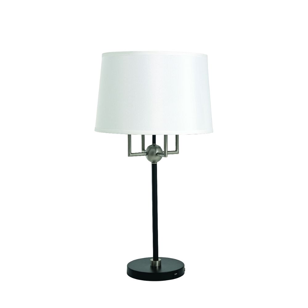 House of Troy A750-BLK/SN Alpine  4 Light Cluster  Black/satin Nickel Table Lamp With White Silk Softback Shade