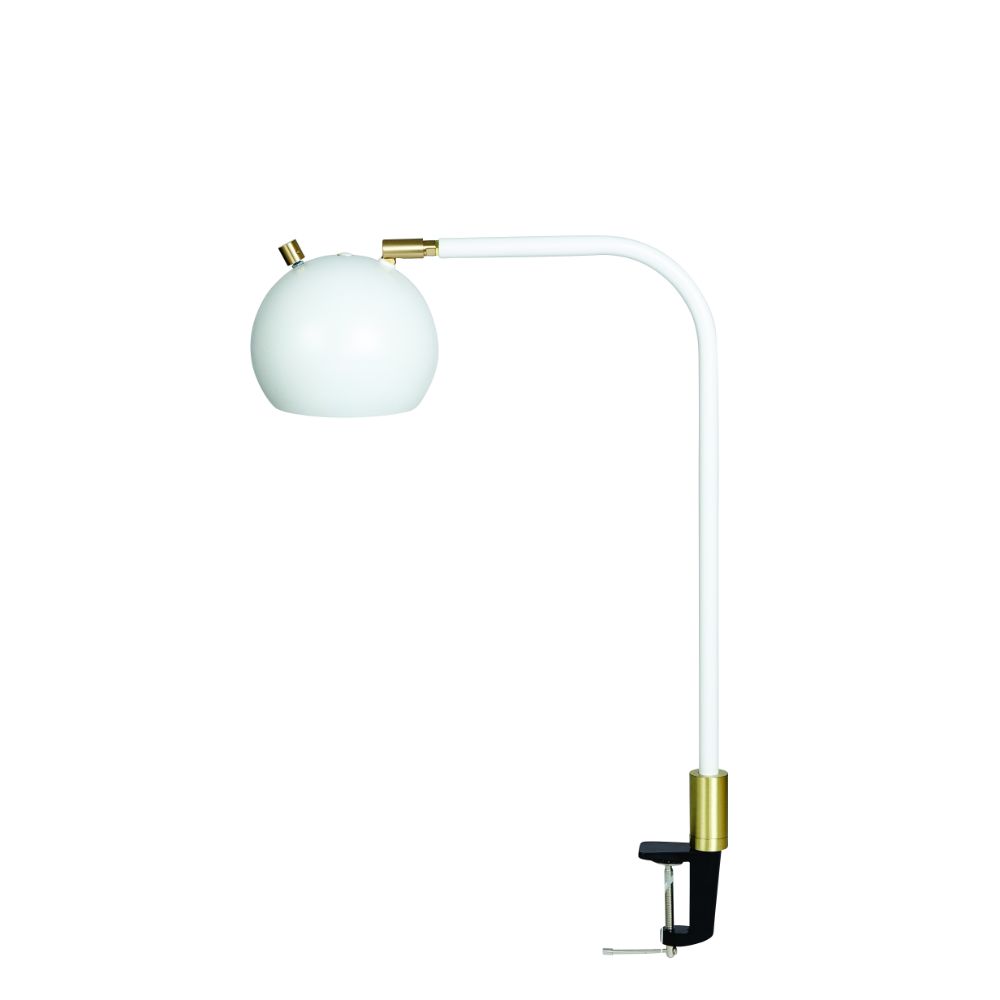 House of Troy AR401-WT/SB Aria  Clip On Table Lamp Round Globe White/satin Brass