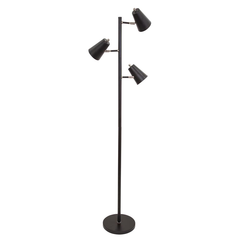 House of Troy K130-BLK Kirby LED three light floor lamp in black with satin nickel accents