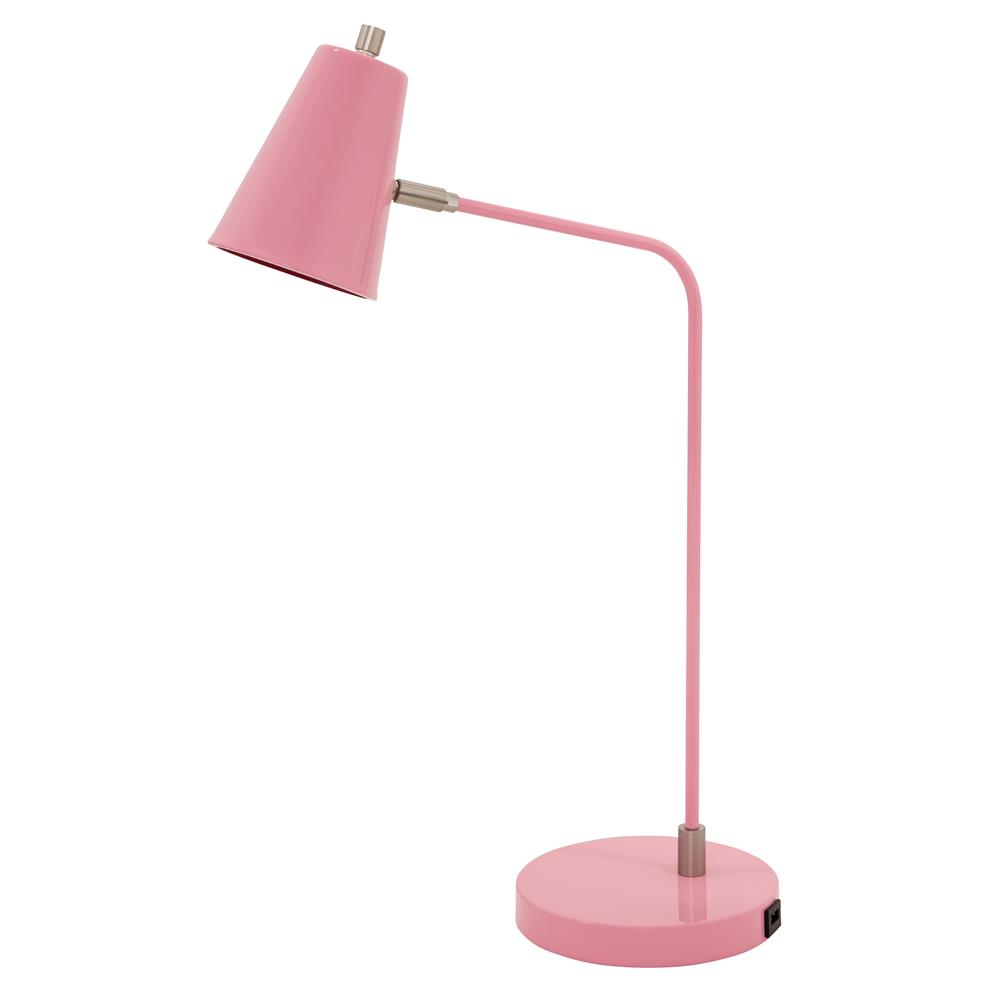 House of Troy K150-PK Kirby LED task lamp in pink with satin nickel accents and USB port