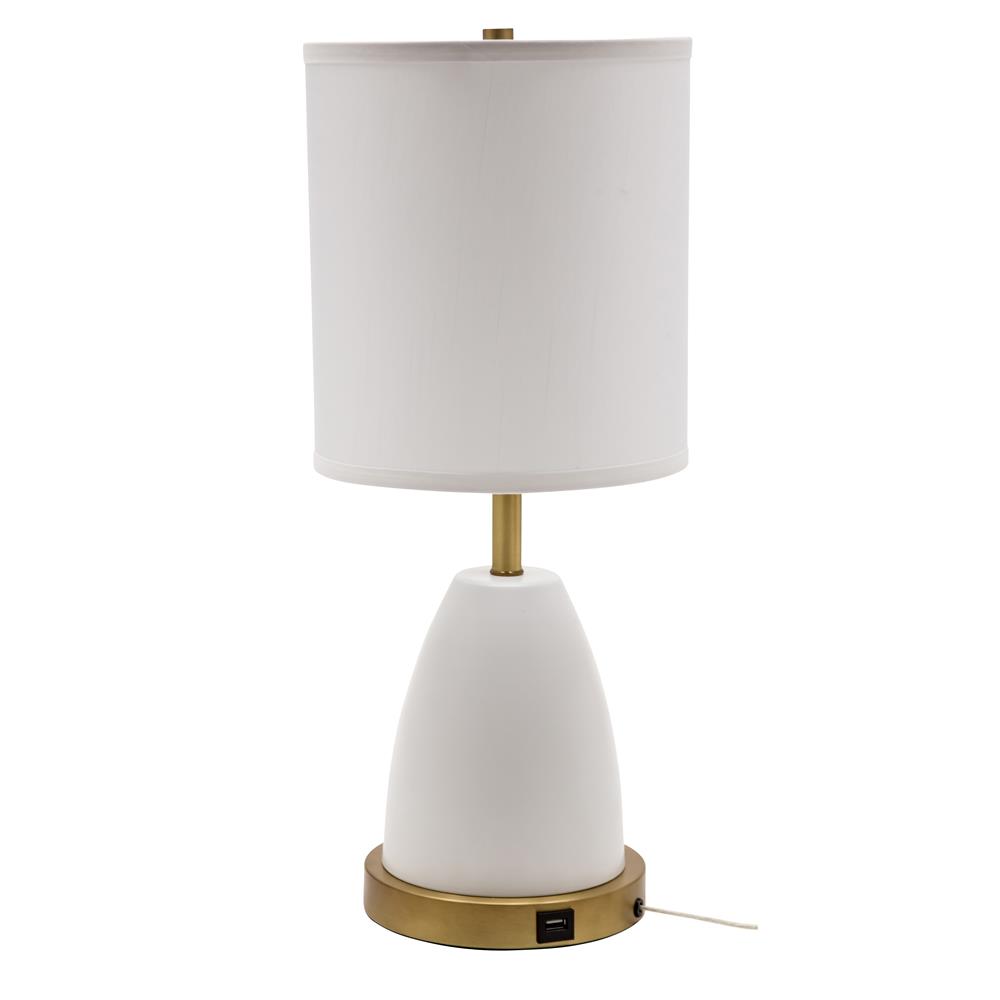 House of Troy RU751-WT Rupert table lamp with weathered brass accents and USB port