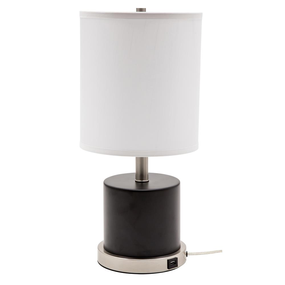 House of Troy RU752-BLK Rupert table lamp with satin nickel accents and USB port