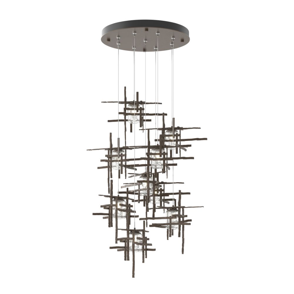 Hubbardton Forge 131107-1000 Tura 9-Light Seeded Glass Round Pendant in Bronze (05)