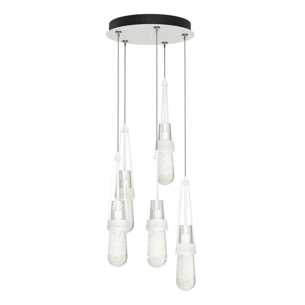Hubbardton Forge 131120-1000 Link 5-Light Blown Glass Pendant - White Finish - Clear Bubble Glass - Standard Overall Height