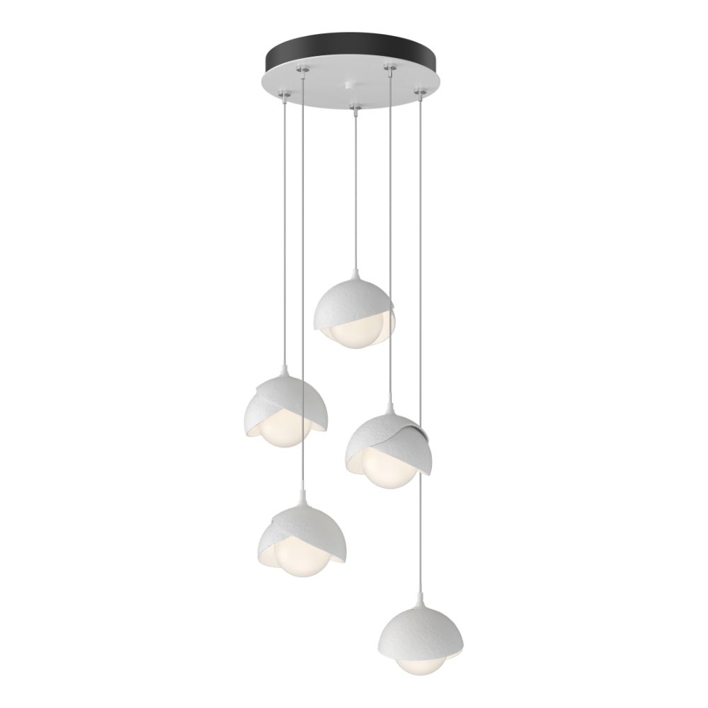 Hubbardton Forge 131125-1000 Brooklyn 5-Light Double Shade Pendant - White Finish - White Accent - Opal Glass - Standard Overall Height