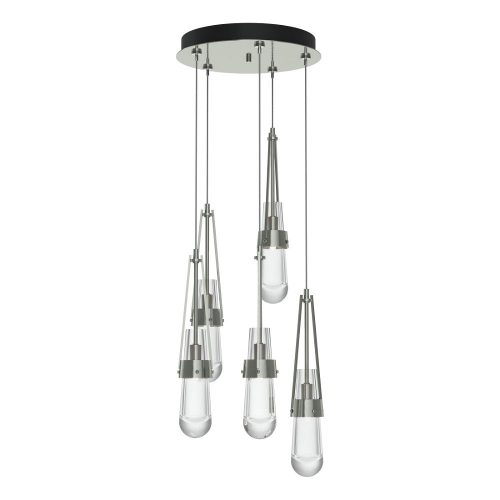 Hubbardton Forge 131127-1016 Link 5-Light Clear Glass Pendant - Sterling Finish - Clear Glass - Standard Overall Height