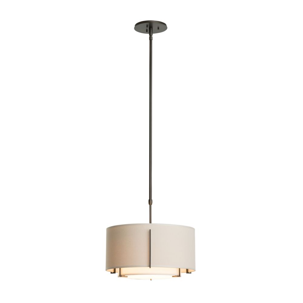 Hubbardton Forge 139602-7534 Exos Small Double Shade Pendant - Bronze Finish - Natural Anna Inner Shade & Natural Anna Outer Shade