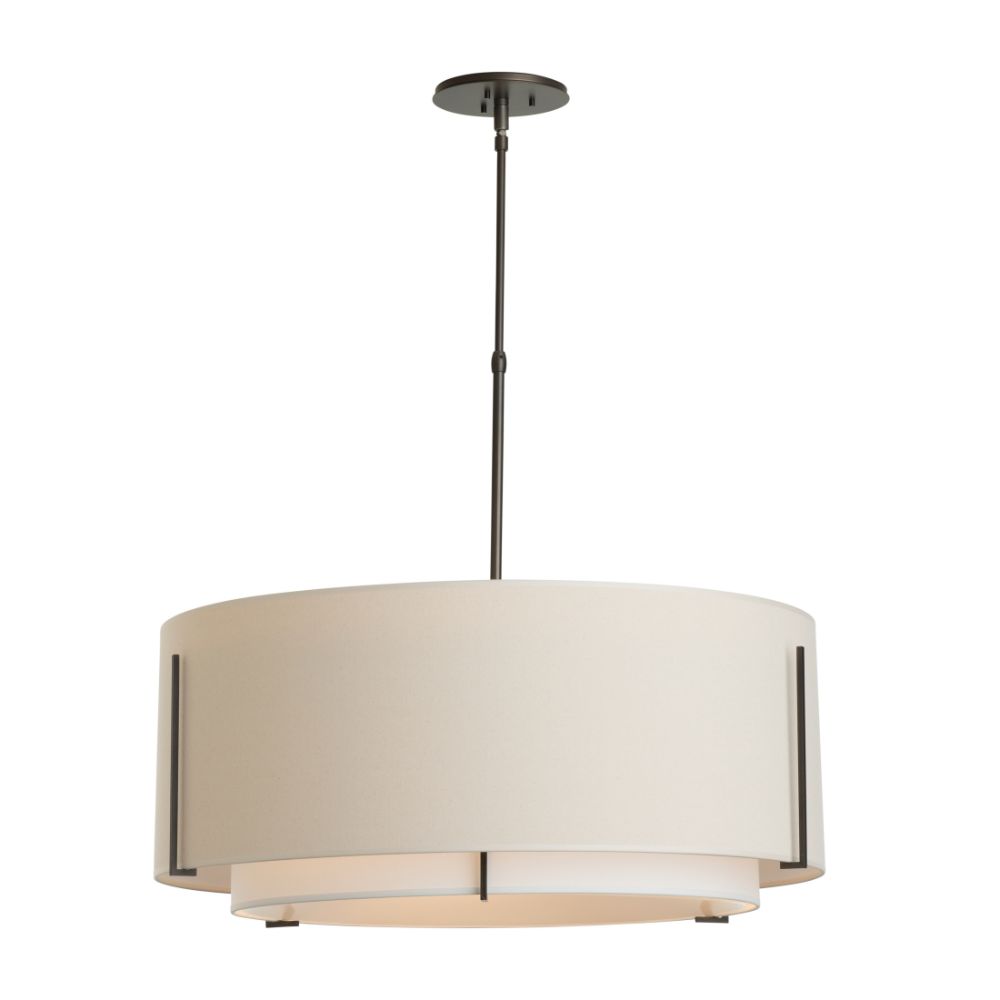Hubbardton Forge 139610-6179 Exos Large Double Shade Pendant - Bronze Finish - Natural Anna Inner Shade & Natural Anna Outer Shade