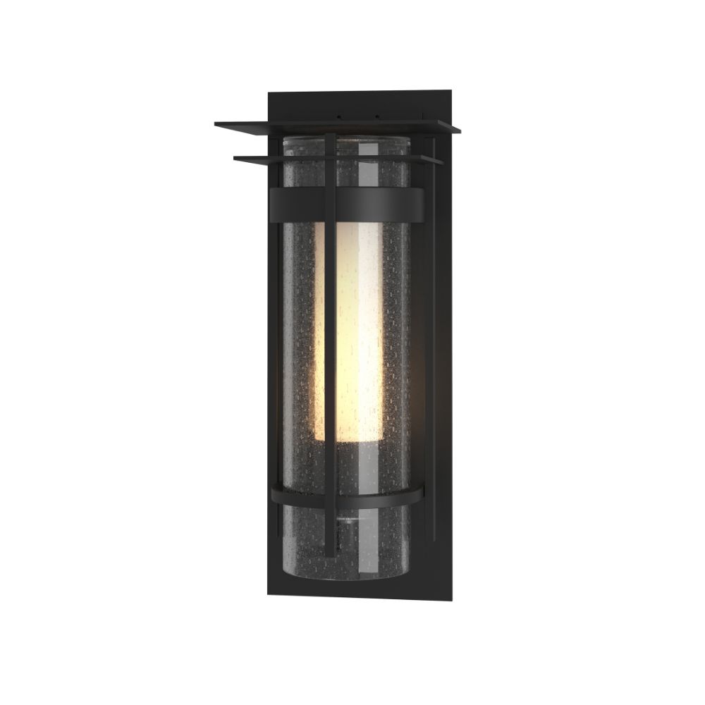 Hubbardton Forge 305996-1000 Banded Seeded Glass Small Outdoor Sconce with Top Plate in Coastal Black (80)
