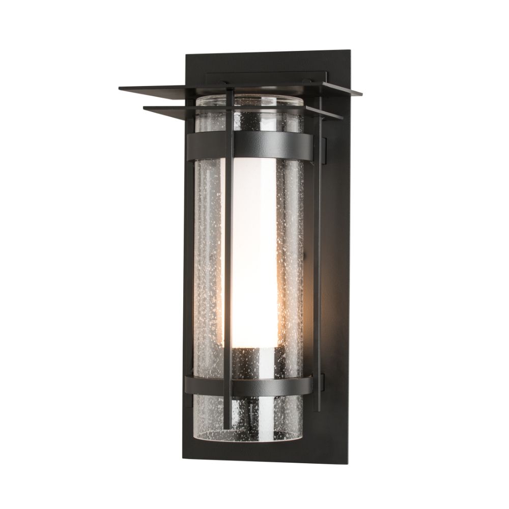 Hubbardton Forge 305997-1000 Banded Seeded Glass with Top Plate Outdoor Sconce in Coastal Black (80)