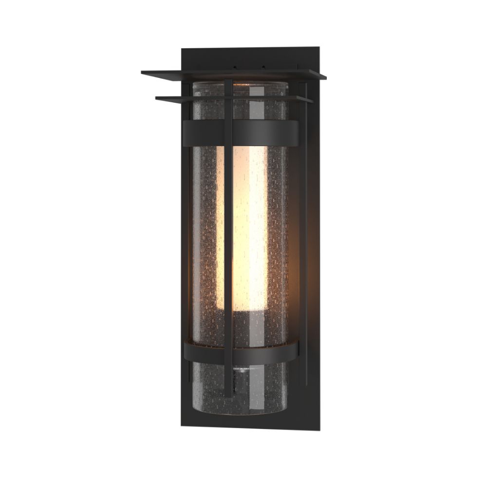 Hubbardton Forge 305998-1000 Banded Seeded Glass with Top Plate Large Outdoor Sconce in Coastal Black (80)