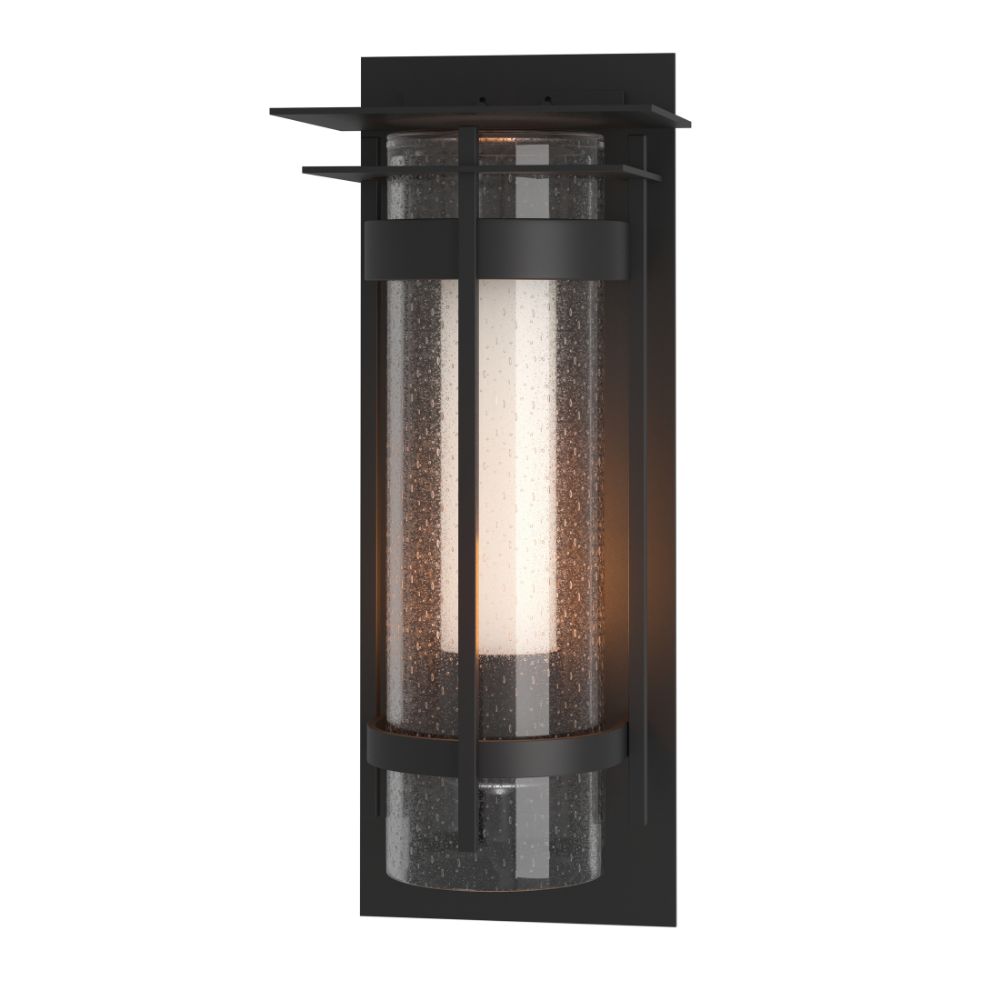 Hubbardton Forge 305999-1000 Banded Seeded Glass XL Outdoor Sconce with Top Plate in Coastal Black (80)