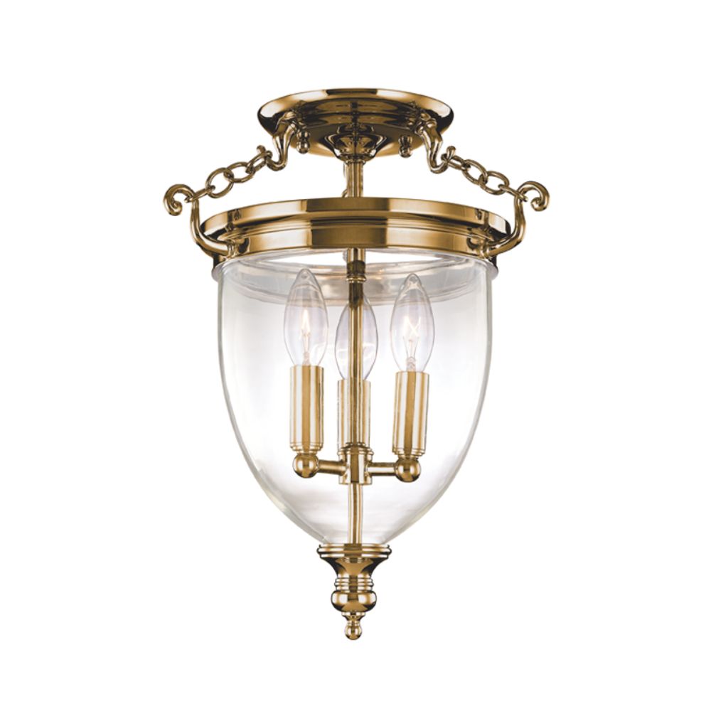 Hudson Valley Lighting 140-AGB Hanover 3 Light Semi Flush in Aged Brass