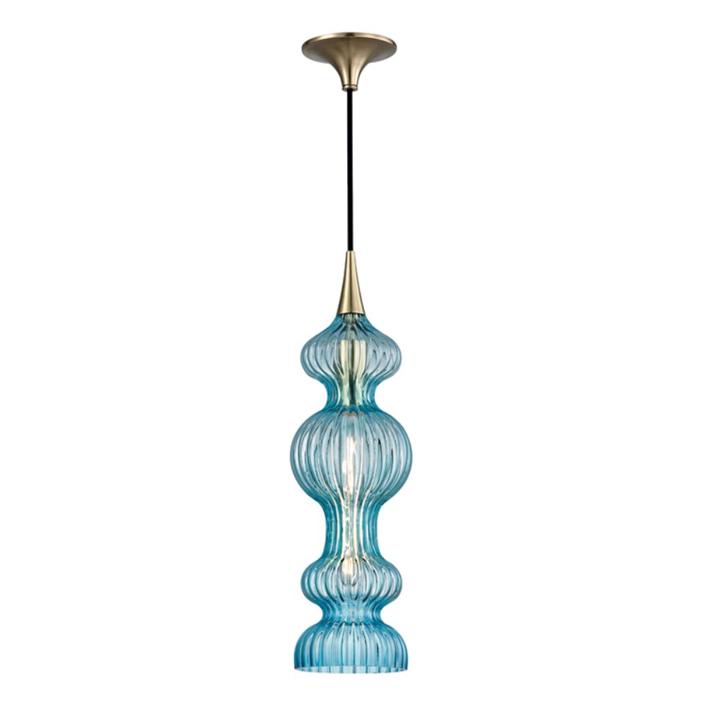 Hudson Valley 1600-AGB-BL 1 LIGHT PENDANT WITH BLUE GLASS in Aged Brass