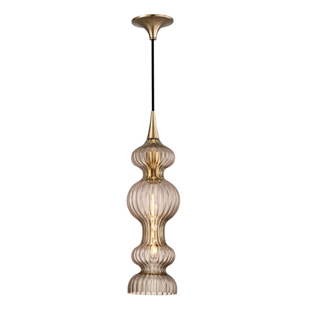 Hudson Valley 1600-AGB-BZ 1 LIGHT PENDANT WITH BRONZE GLASS in Aged Brass