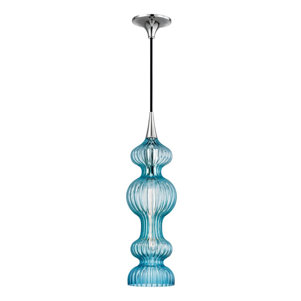 Hudson Valley 1600-PN-BL 1 LIGHT PENDANT WITH BLUE GLASS in Polished Nickel