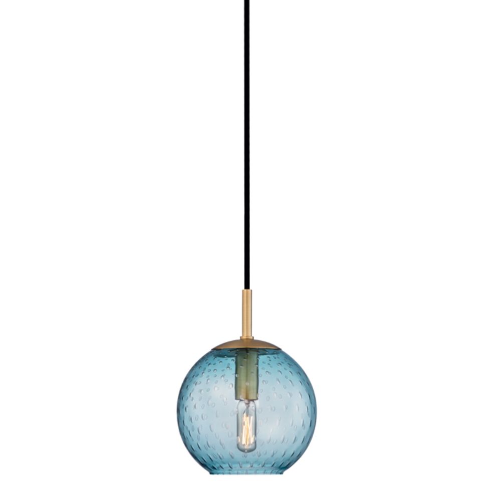 Hudson Valley 2007-AGB-BL 1 LIGHT PENDANT-BLUE GLASS in Aged Brass