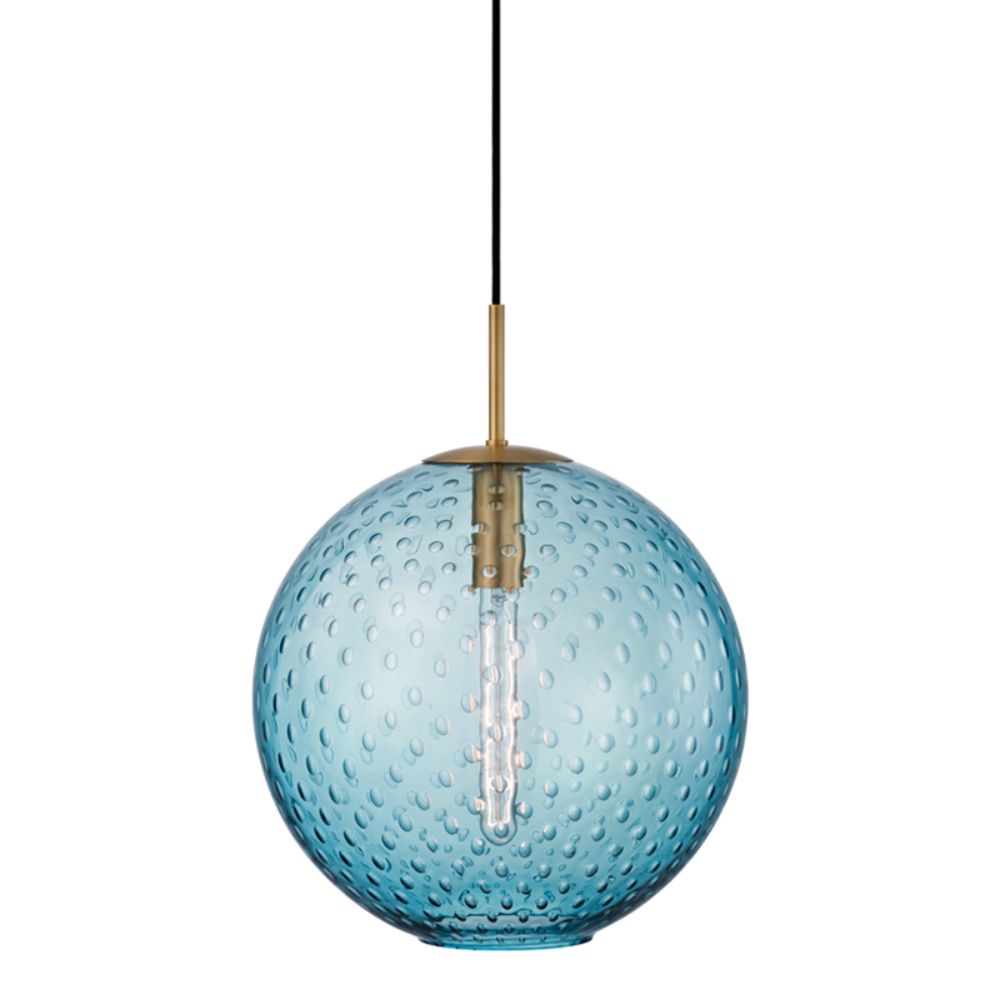 Hudson Valley 2015-AGB-BL 1 LIGHT PENDANT-BLUE GLASS in Aged Brass