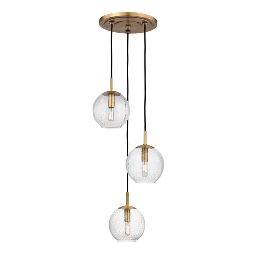 Hudson Valley 2033-AGB-CL 3 LIGHT PENDANT WITH CLEAR GLASS in Aged Brass