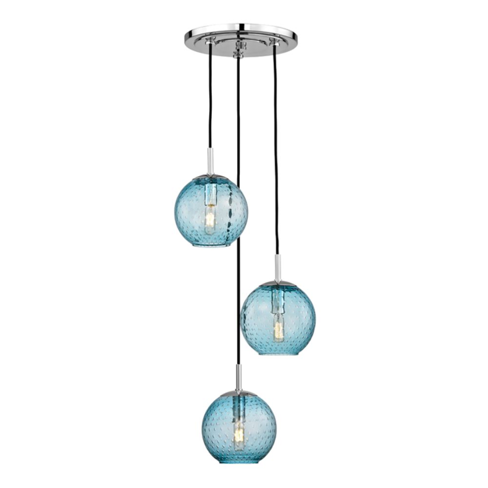 Hudson Valley 2033-PC-BL 3 LIGHT PENDANT WITH BLUE GLASS in Polished Chrome