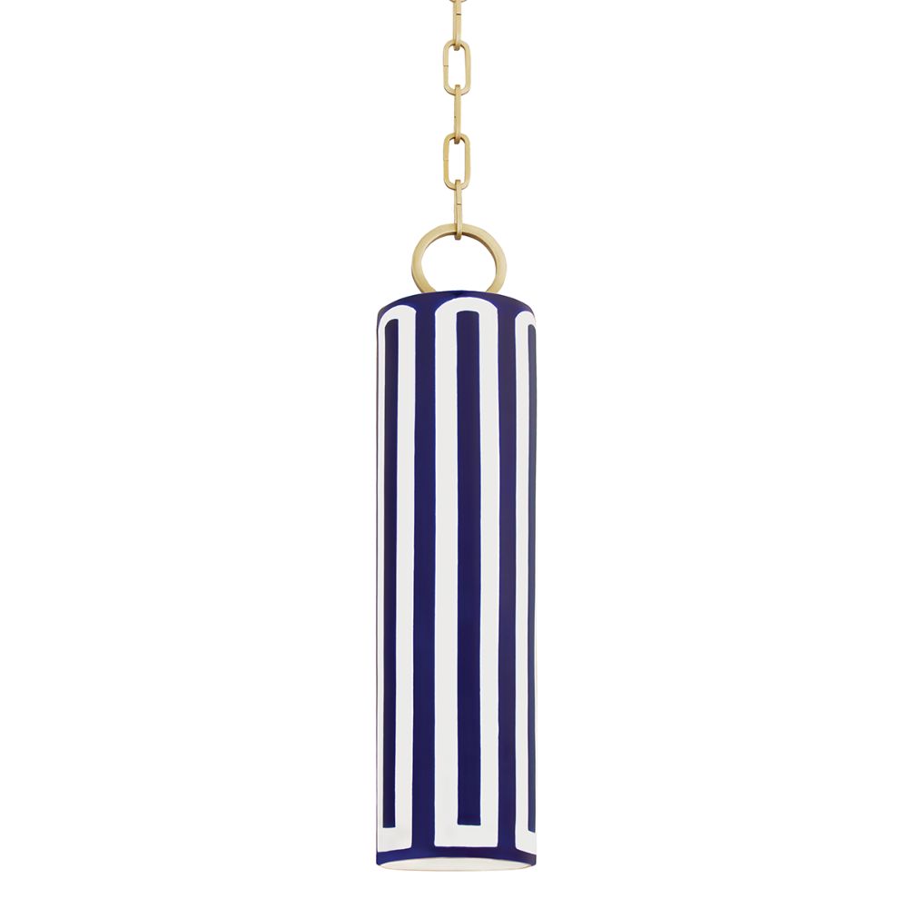 Hudson Valley 2384-AGB/BL Brookville 1 Light Pendant in Aged Brass / Blue Combo