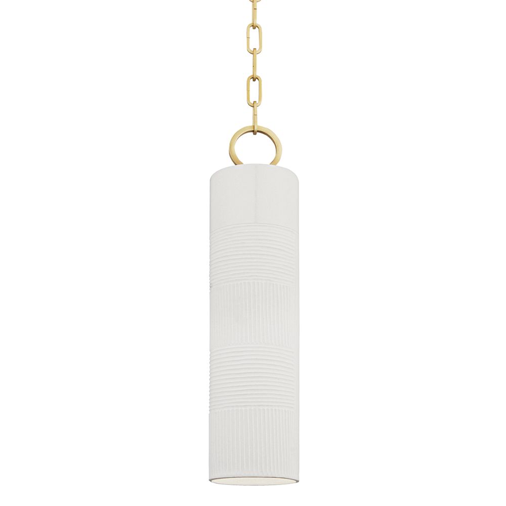 Hudson Valley 2384-AGB/WH Brookville 1 Light Pendant in Aged Brass / White