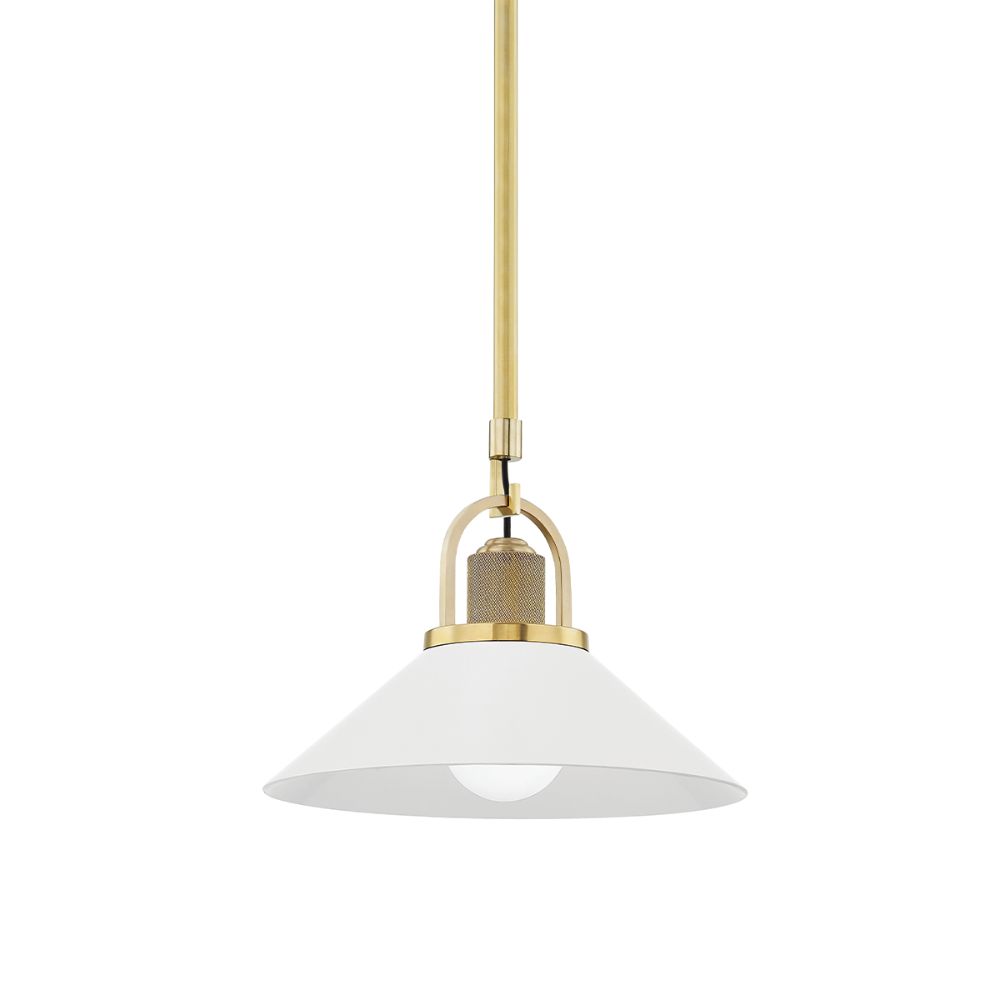 Hudson Valley 2613-AGB/WH Syosset 1 Light Small Pendant in Aged Brass / White