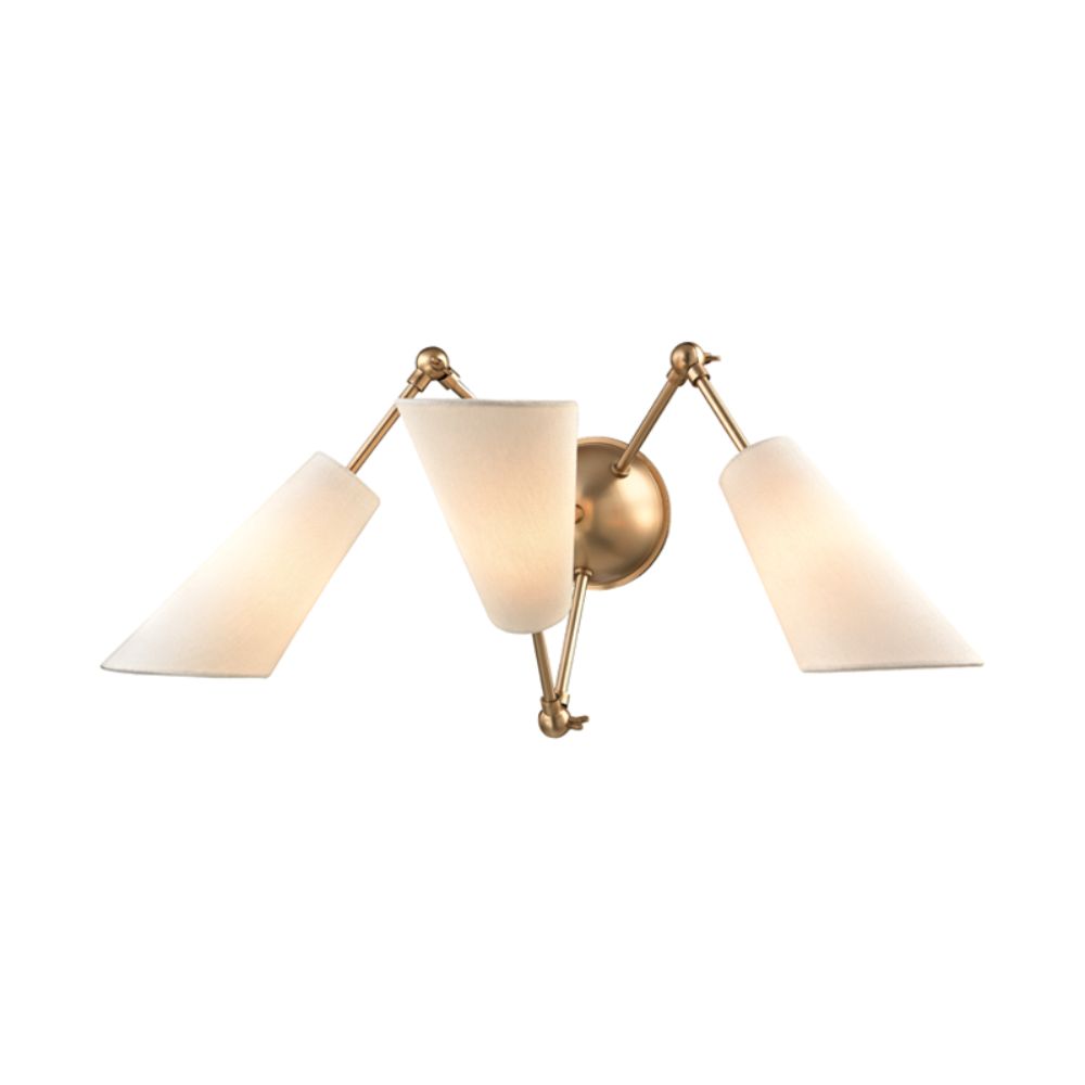 Hudson Valley 5300-AGB Buckingham 3 Light Wall Sconce in Aged Brass