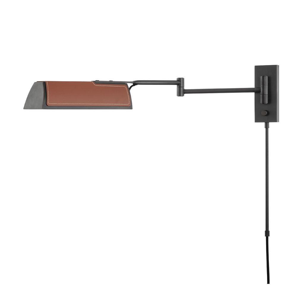 Hudson Valley 5331-OB Holtsville 1 Light Swing Arm Wall Sconce W/ Saddle Leather in Old Bronze