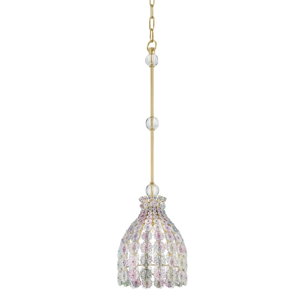 Hudson Valley 8208-AGB Floral Park 1 Light Pendant in Aged Brass
