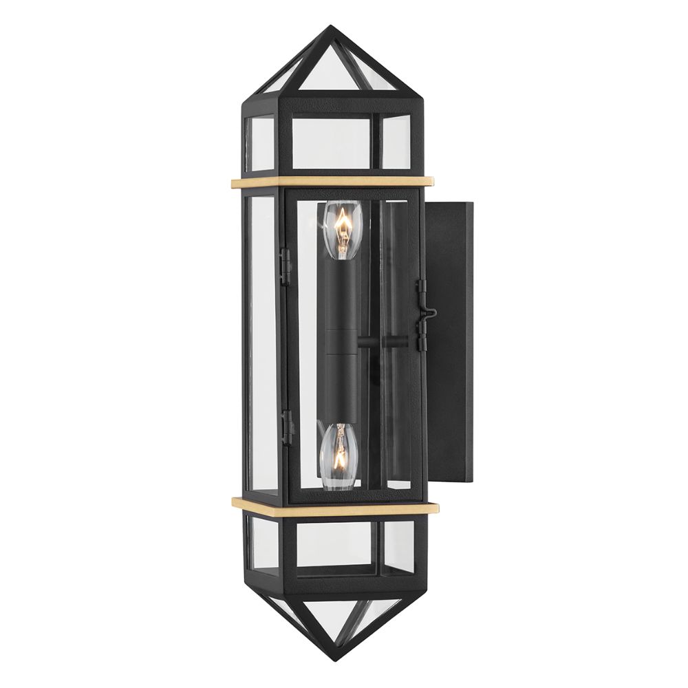 Hudson Valley 9002-AGB/BK 2 Light Wall Sconce in Aged Brass/black