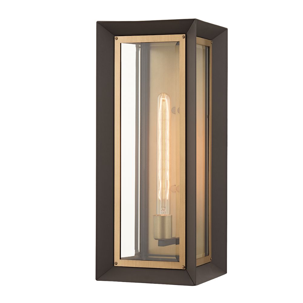 Troy Lighting B4053-TBZ/PBR Lowry 1 Light Large Exterior Wall Sconce in Textured Bronze / Patina Brass