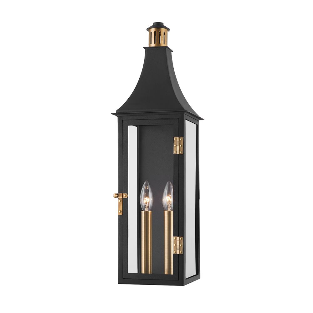 Troy Lighting B7824-PBR/TBK Wes 2 Light Exterior Wall Sconce In Patina Brass