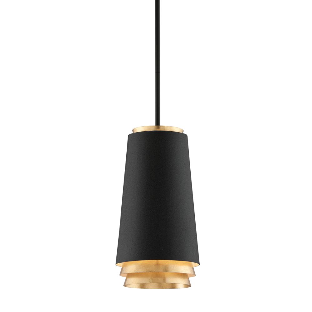 Troy Lighting F5541-TBK/VGL Fahrenheit 1 Light Pendant Small in Textured Black W/ Gold Leaf Accents