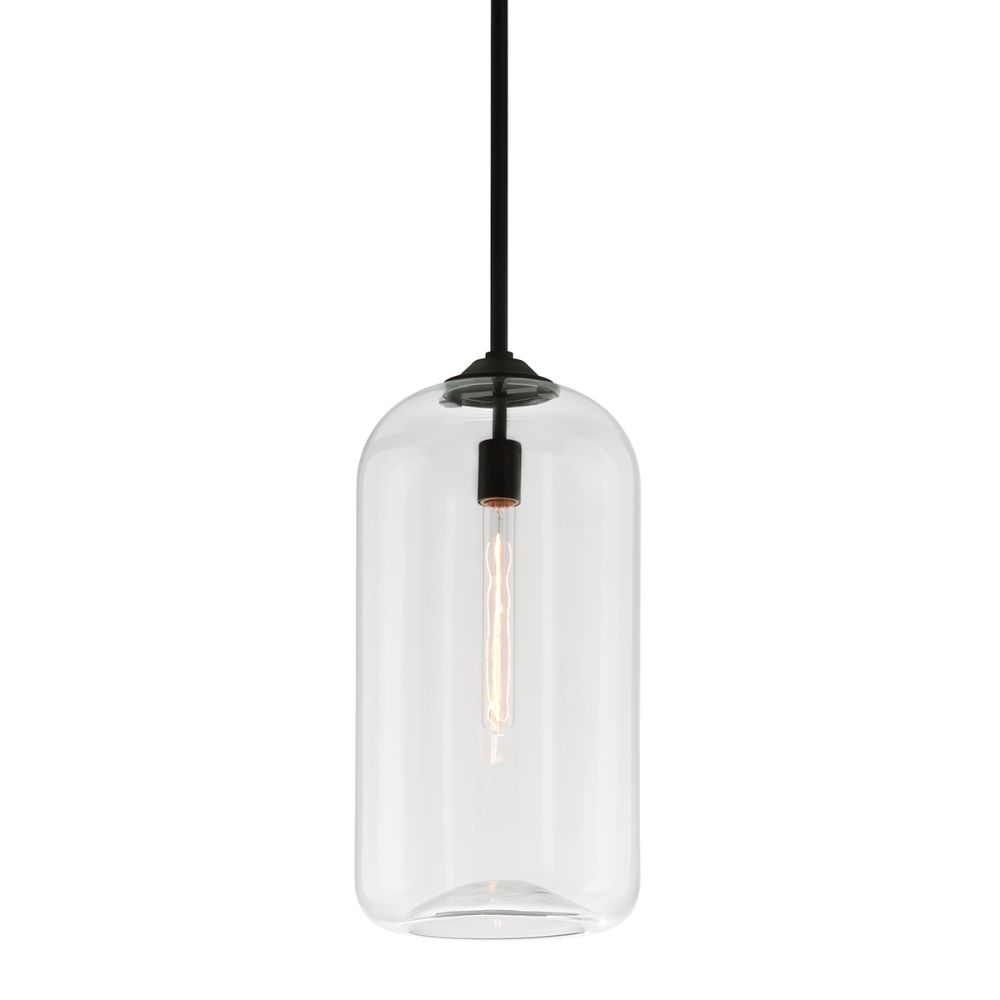 Troy Lighting F5562-SBK District 1 Light Pendant Large in Satin Black with Clear Glass