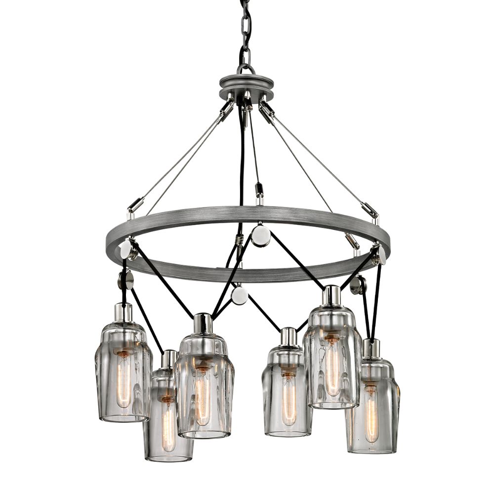 Troy Lighting F5996 Citizen 6 Light Pendant Medium in Graphite And Polished Nickel