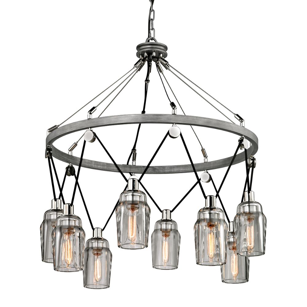 Troy Lighting F5998 Citizen 8 Light Pendant Large in Graphite And Polished Nickel