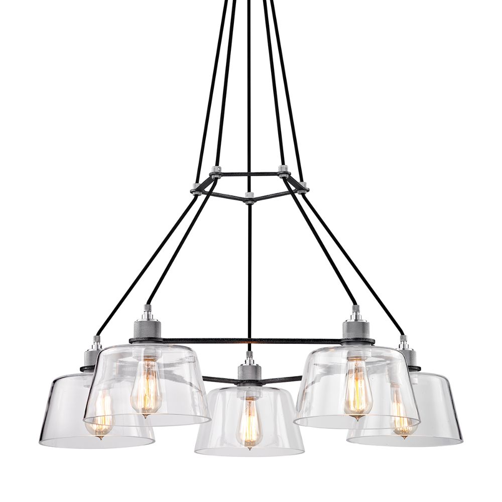 Troy Lighting F6155 Audiophile 5 Light Chandelier in Old Silver And Polished Aluminum