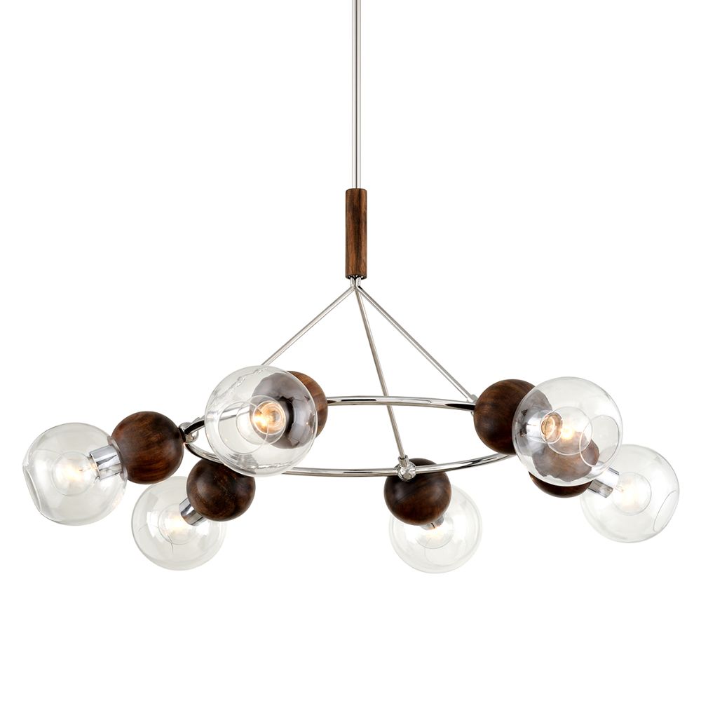 Troy Lighting F7676 Arlo 6lt Chandelier in Polished Ss And Natural Acacia