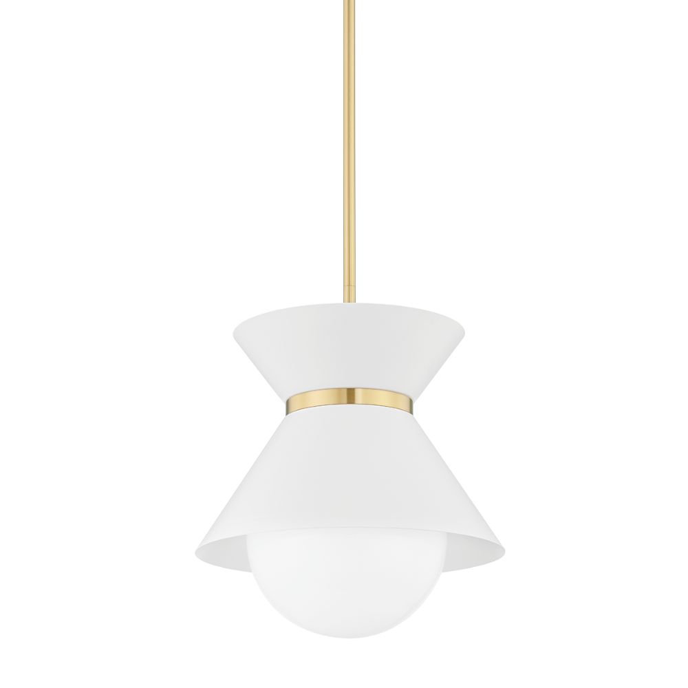 Troy Lighting F8615-swh/pbr 1 Light Small Pendant In Soft White/patina Brass