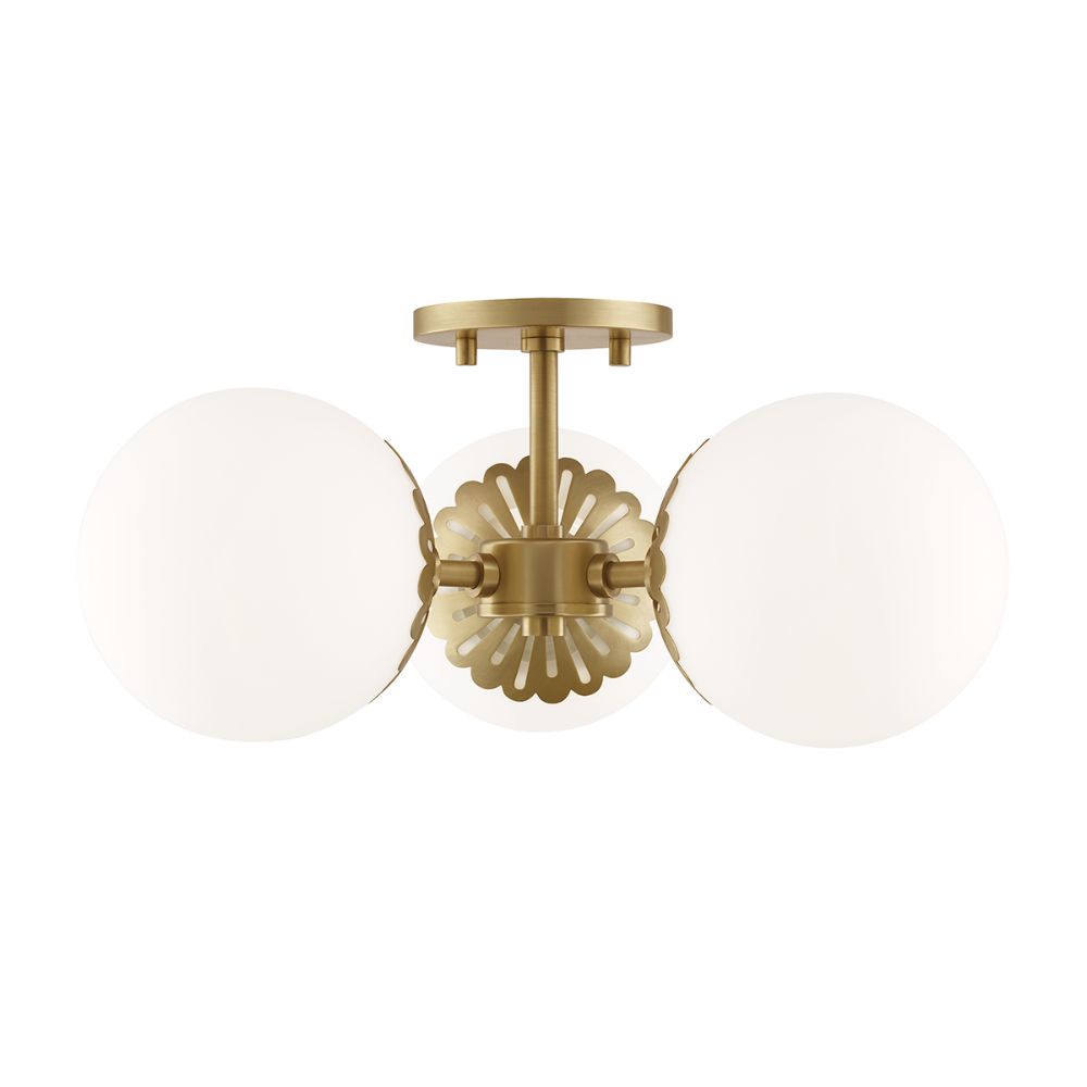 Mitzi by Hudson Valley H193603-AGB Paige 3 Light Semi Flush in Aged Brass