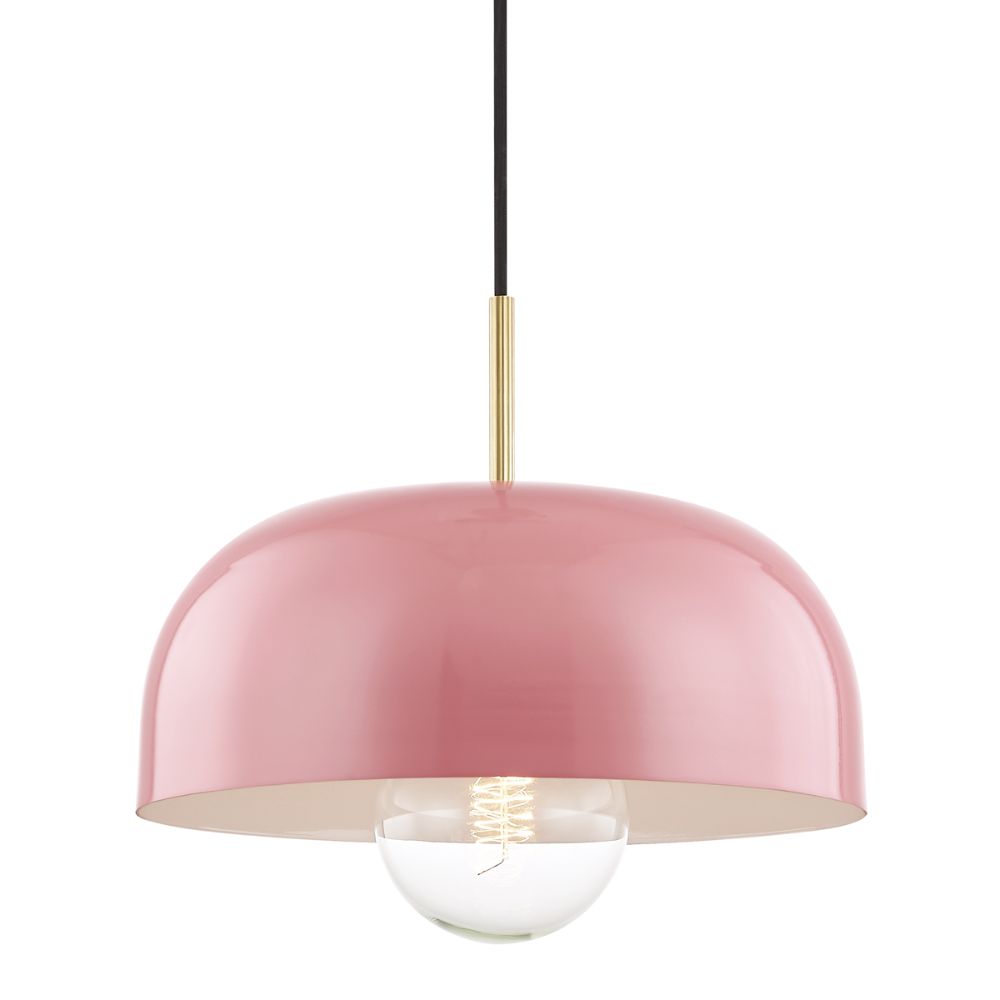 Mitzi by Hudson Valley H199701L-AGB/PK Avery 1 Light Large Pendant in Aged Brass/Pink