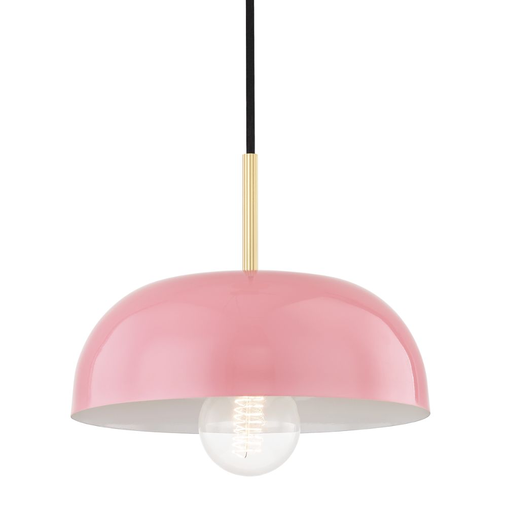 Mitzi by Hudson Valley H199701S-AGB/PK Avery 1 Light Small Pendant in Aged Brass/Pink