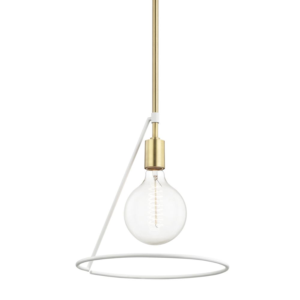 Mitzi by Hudson Valley H245701-AGB/WH Dana 1 Light Pendant in Aged Brass/White