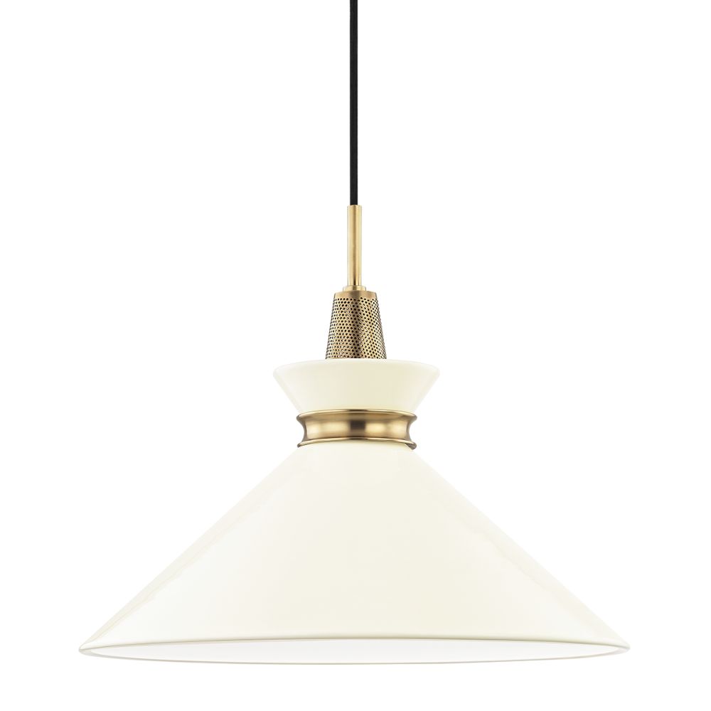 Mitzi by Hudson Valley H251701L-AGB/CR Kiki 1 Light Large Pendant in Aged Brass/Cream